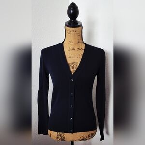 Classic Navy V-Neck Button Cardigan Sweater